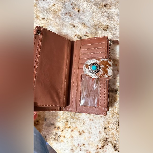 Authentic cowhide and turquoise leather wallet $70 - Picture 2 of 5